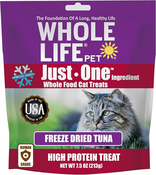 Whole Life Pet Just One Tuna - Cat Treat Or Topper - Human Grade, Freeze Dried, One Ingredient - Protein Rich, Grain Free, Made in The USA, 7.5 Ounce