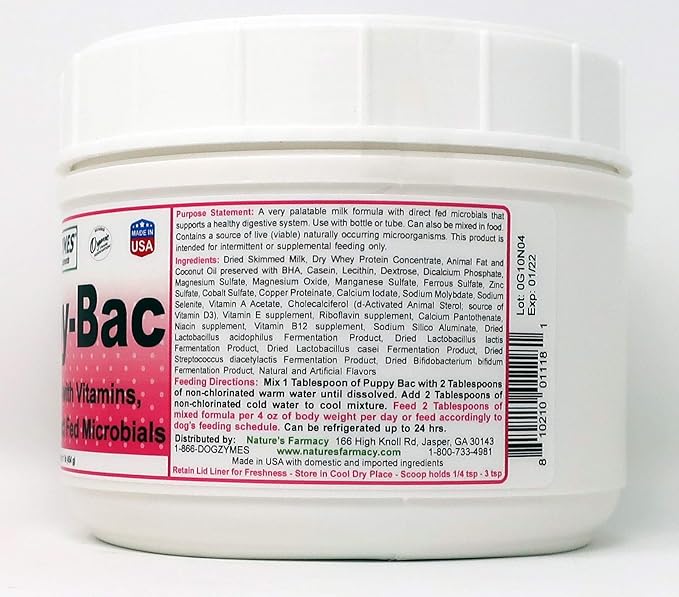 Dogzymes Puppy-Bac Milk Replacer formulated with The Proper ratios of Protein, Fat and nutrients for Growing Puppies (8 Ounce)