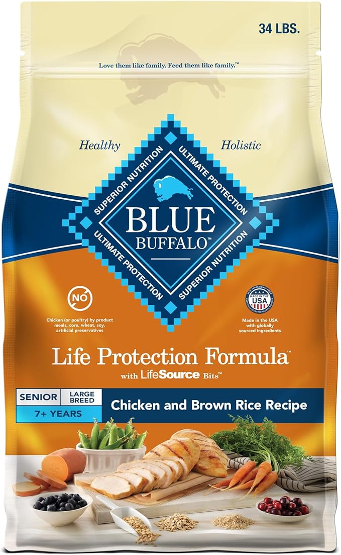 Blue Buffalo Life Protection Formula Large Breed Senior Dry Dog Food, Promotes Joint Health and Immunity, Made with Natural Ingredients, Chicken & Brown Rice Recipe, 34-lb. Bag