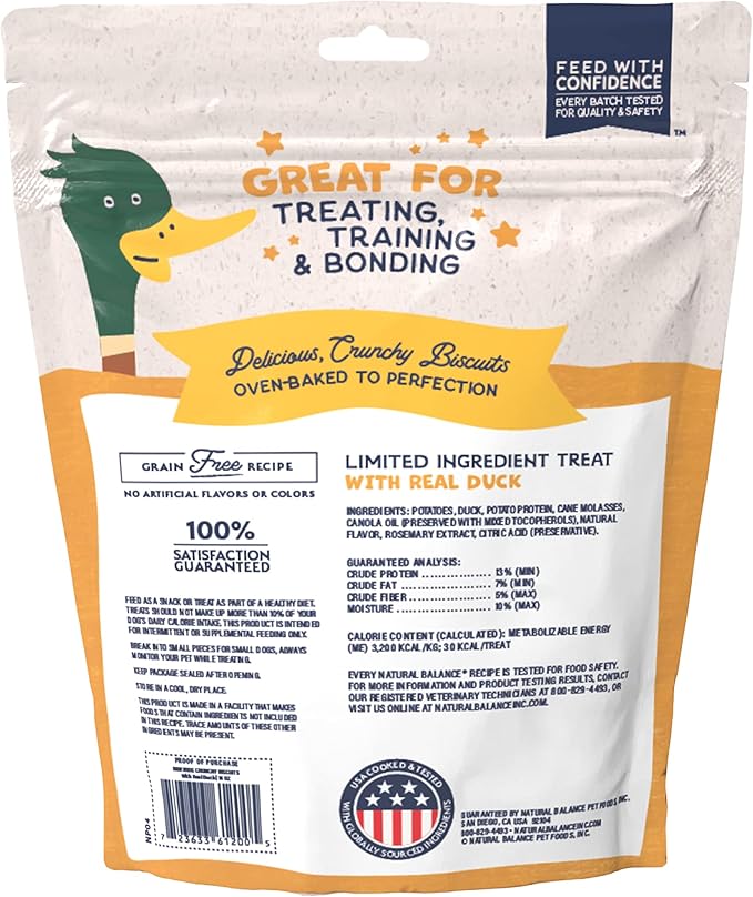 Natural Balance Limited Ingredient Rewards Crunchy Biscuits, Grain-Free Dog Treats for Adult Dogs of All Breeds, Duck Recipe, 28 Ounce (Pack of 1)