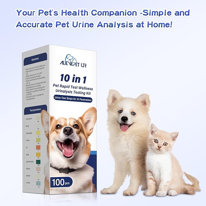 10-Parameter Urine Test Strips for Cat & Dog 10 in 1 UTI Test Kit Pets Rapid Diabetes Urinalysis Testing 100 Counts, 1 Pack