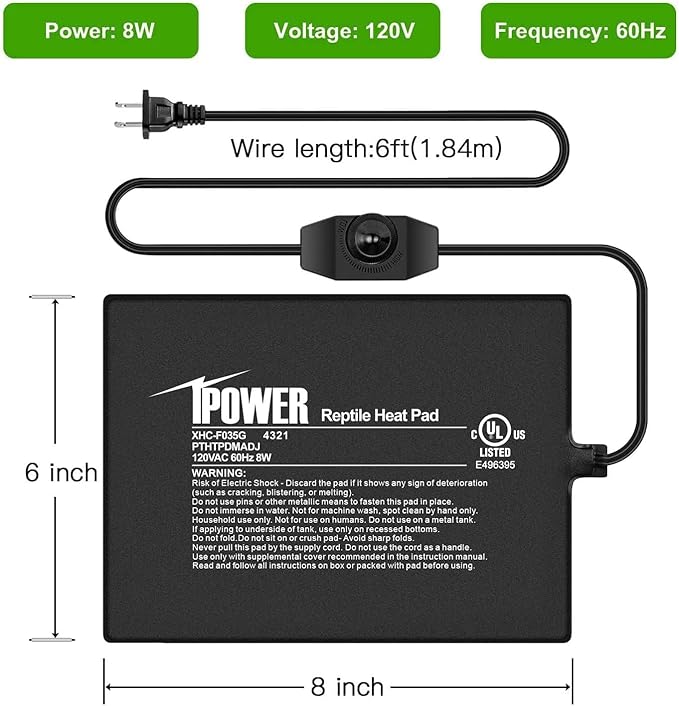 iPower 6 by 8-Inch Reptile Heat Mat with Temperature Adjustable Controller Knob, LCD Digital Aquarium Thermometer, Under Tank Warmer Terrarium Heat Pad for Reptiles and Amphibians