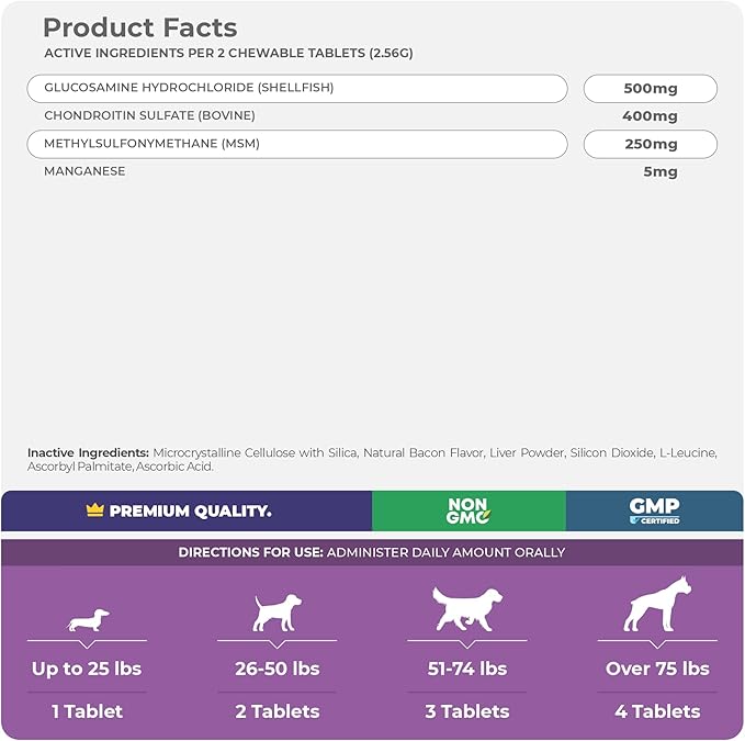 Joint Support Supplement for Dogs - 120 Chewable Tablets - Glucosamine for Dogs - with Chondroitin, MSM & Manganese - Hip & Joint Supplement for Dogs Mobility Support & Dog Joint Pain Relief