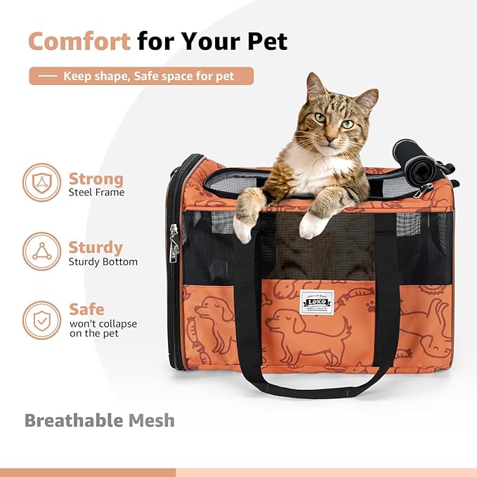 Lekereise Cat Carrier with Wheels for Small Pet, Airline Approved Dog Carrier with Wheels, Rolling Dog Cat Carrier, Orange