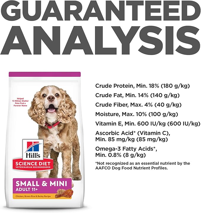 Hill's Science Diet Small & Mini, Senior Adult 11+, Small & Mini Breeds Senior Premium Nutrition, Dry Dog Food, Chicken, Brown Rice & Barley, 15.5 lb Bag