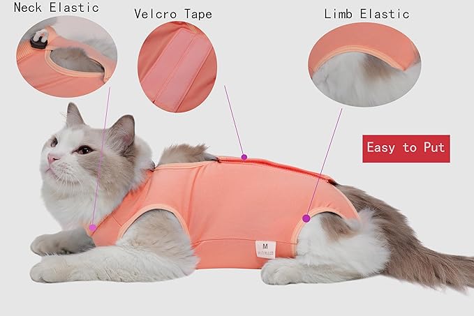 Cat Surgery Recovery Suit Female Kitten Cat Onesie for Cats After Surgery Spay Surgical Abdominal Wound Skin Diseases Cone Collar Soft Alternative Wear (Orange, L)