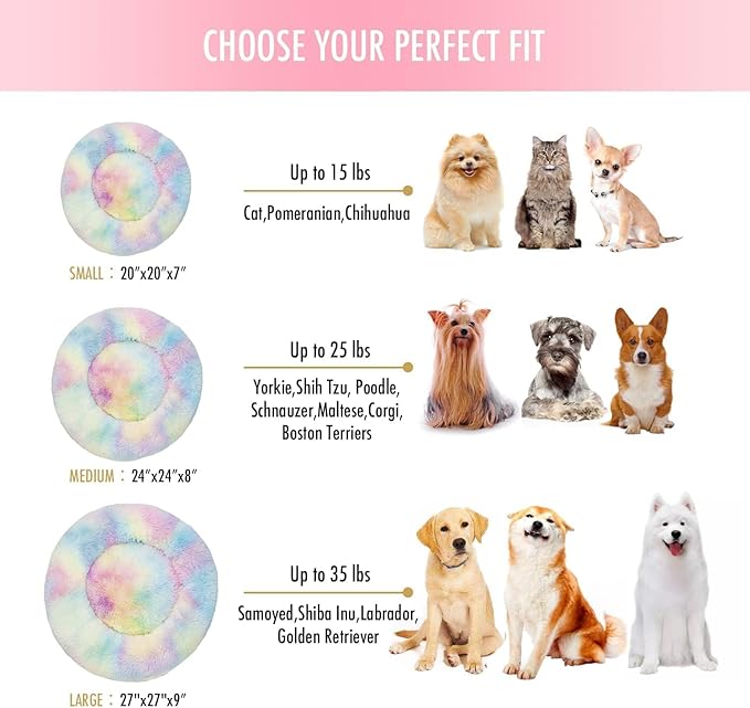 Cat Beds for Indoor Cats - Cat Bed Washable 20/24 inches, Dog Beds for Small Medium Dogs, Anti Anxiety Round Fluffy Plush Faux Fur Cat Bed,Thick Bottom Keep Pets Off The Cold Tile