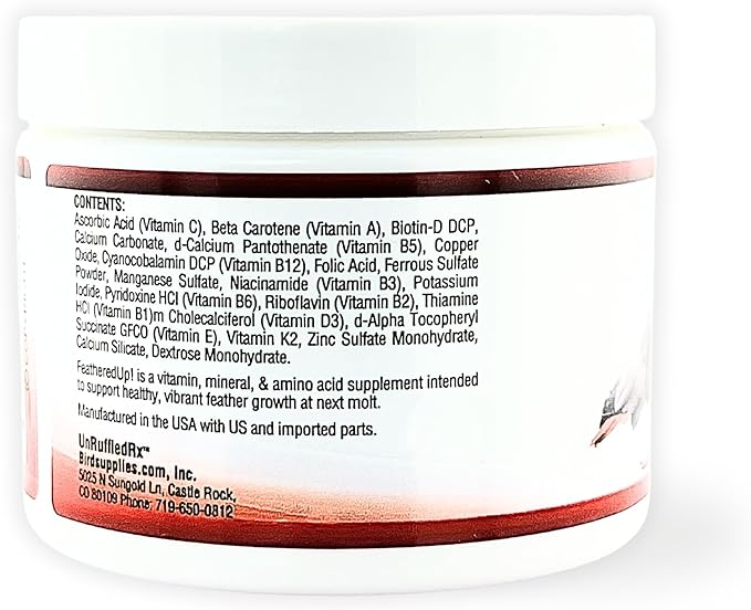 FeatherUp! Bird Vitamins with Biotin for Beautiful Plumage - Feather Growth Supplements for Parrots - 90 gm - 240 Servings