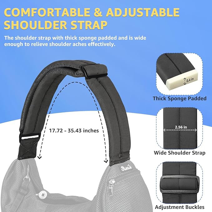 SlowTon Dog Carrier Sling - Thick Padded Adjustable Shoulder Strap Dog Carriers for Small Dogs, Puppy Carrier Purse for Pet Cat with Front Zipper Pocket Safety Belt Machine Washable (Grey Mesh L)