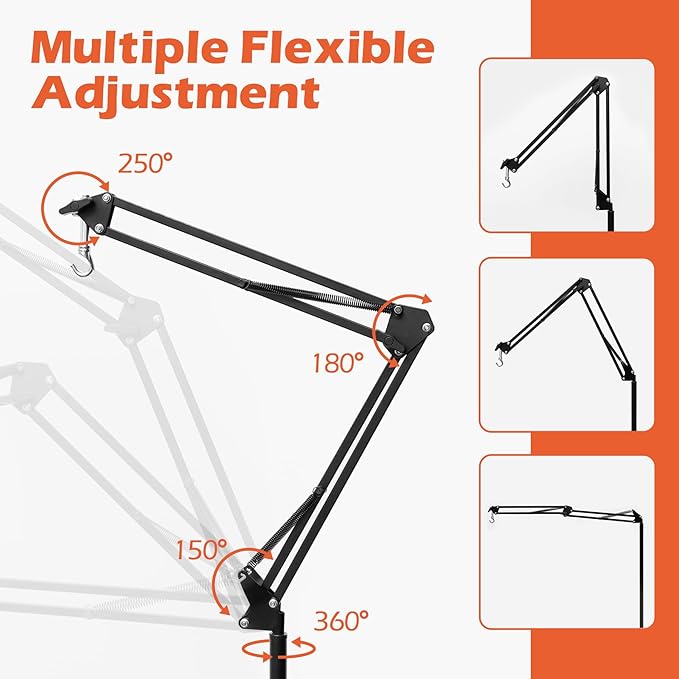 Reptile Lamp Stand Reptile Heat Lamp Stand with 360° Adjustable Swing Arm, 14-67.7 inch Metal Bracket Floor Light Holder Terrarium Heat Lamps for Bearded Dragon Turtles Snake Chicks Heating Light