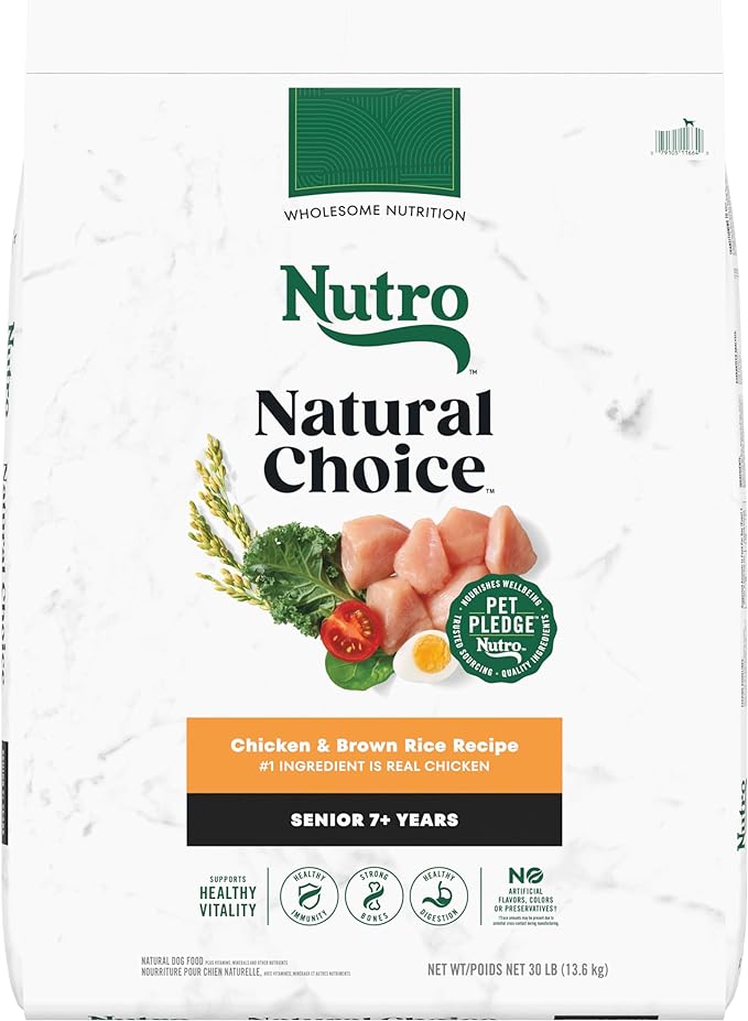 NUTRO NATURAL CHOICE Senior Dry Dog Food, Chicken & Brown Rice Recipe Dog Kibble, 30 lb. Bag