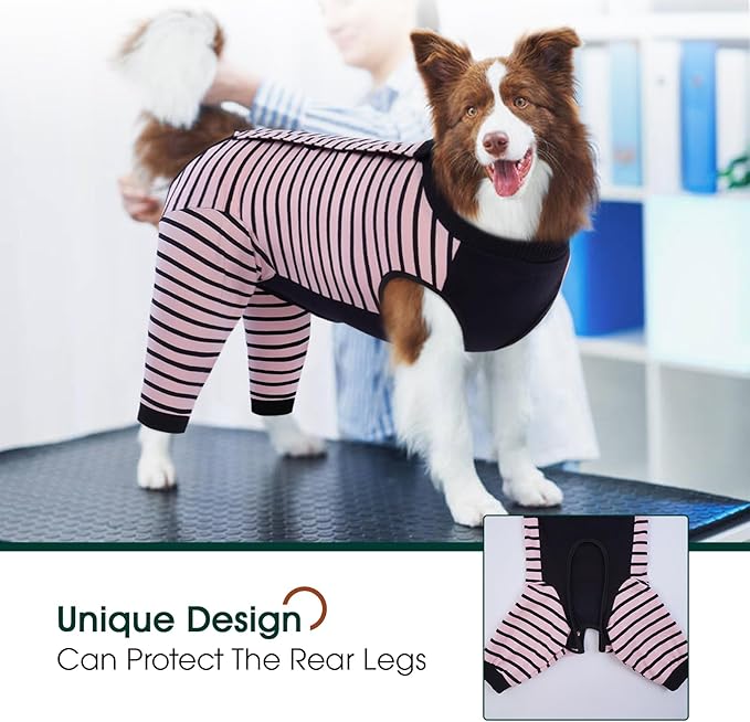 Kuoser Dog Recovery Suit, Anti Licking Dog Rear Leg Sleeve, Abdominal Dog Surgical Suit with Pants Cover Protect Wounds, Dog Elbow Protector Soft Dog Surgery Onesie Cone Alternative, Pink 2XL