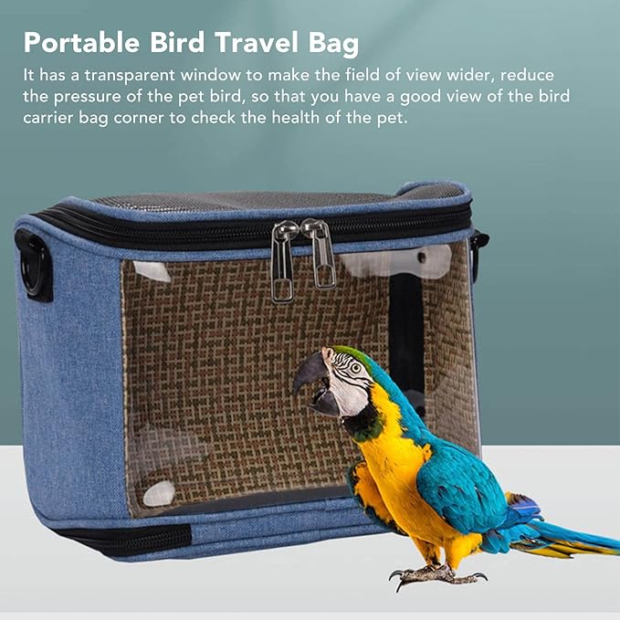 Zerodis Animal Carriers Bird Carrier Bag,Transparent Portable Lightweight Breathable Travel Cage Bird Travel Backpack for Small Birds Green Cheek Cockatiels (Blue)