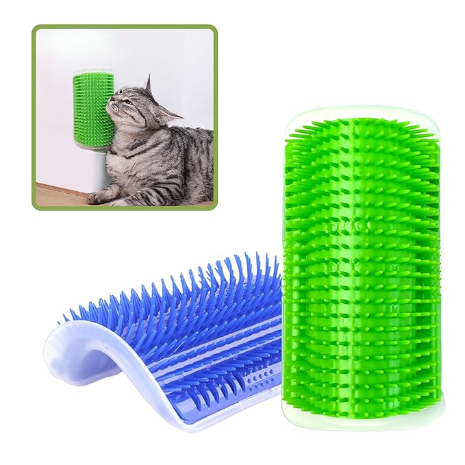 Cat Self Groomer to Reduce Shedding and Provide Soothing Massage with Catnip, Easy to Install Corner Brush for Cats, Perfect Cat Self Grooming Massage Toy Brush for Long and Short Fur Cats