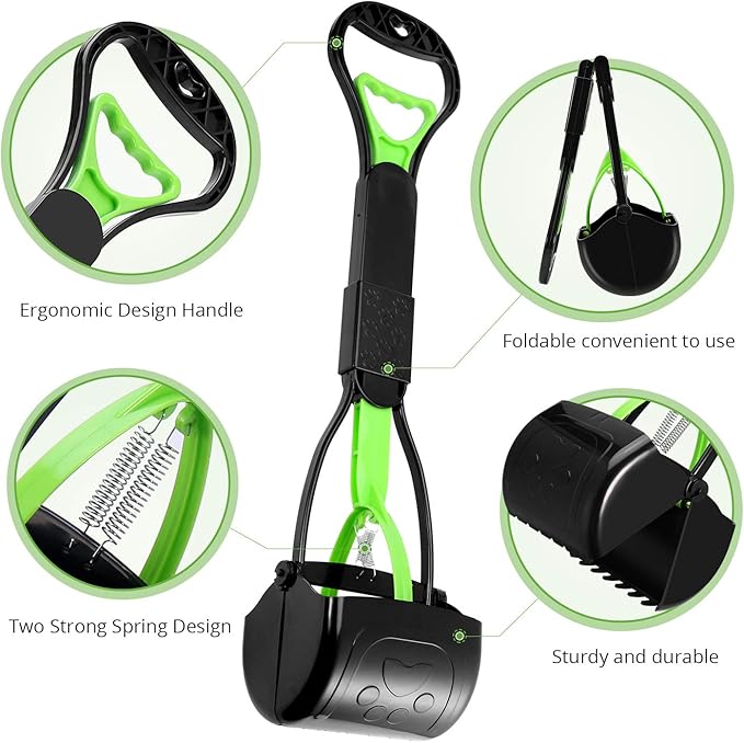 PPOGOO Non-Breakable Pet Pooper Scooper for Dogs and Cats with Long Handle High Strength Material and Durable Spring for Easy Grass and Gravel Pick Up