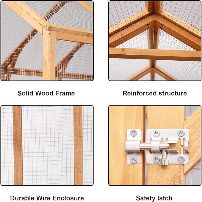 110 Inch Large Wooden Catio Outdoor Cat Enclosure w/ 2 Napping Houses, Luxury Pet-House with Jumping Platforms & Weatherproof Roof, Walk-in Kitty Kennel Condo Shelter