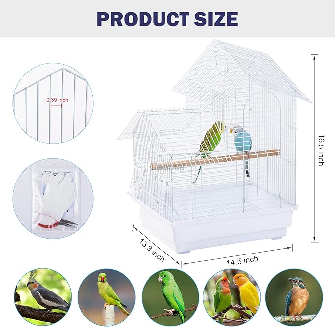 Small Bird Travel Cage - The Lightweight Small Birds Starter Kit with Birdcages and Accessories Great for Parakeets Lovebirds Parrotlets Finches Canaries