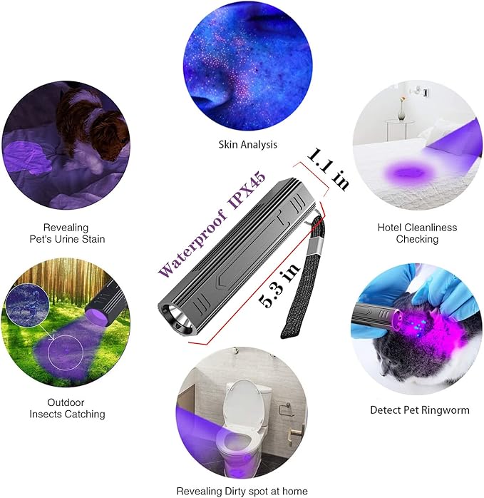 Wood's UV Lamp,Portable 365nm Pet Cat Dog UV Black light Flashlight Cat Ringworm Detector,Doctor Pet Urine Detector for Analyzing Skin Dog Cat Care Bed Bug Inspection