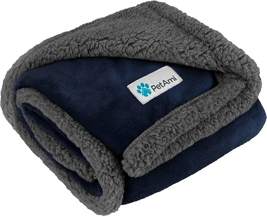 PetAmi Dog Blanket for Small Medium Dogs, Pet Bed Blanket Cat Puppy Kitten, Fleece Furniture Couch Cover Protector Sofa Car, Soft Sherpa Dog Throw Plush Reversible Washable, Mini 29x40 Blue Gray