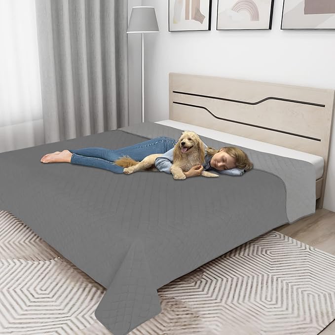 Easy-Going 100% Waterproof Dog Bed Cover Reversible Leak Proof Couch Cover Washable Sofa Cover Furniture Protector Blanket for Pets Kids Children Dog Cat (82x86 Inch, Gray/Light Gray)