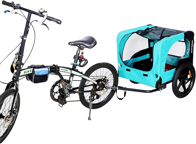 Bike Pet Trailer, for Small & Large Dogs, Folding Frame Pets Carrier for Camping, Universal Bicycle Coupler, Quick Release Wheels, Adjustable