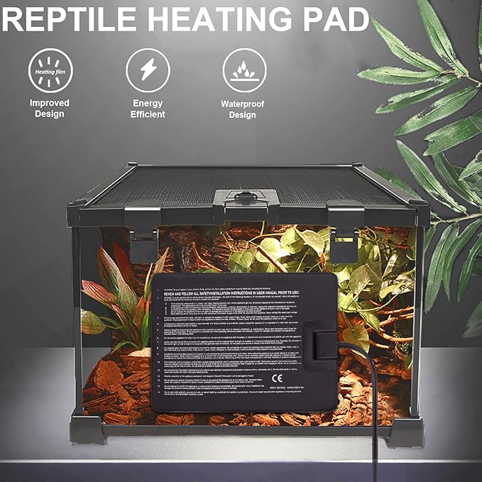 Aiicioo Reptile Heating Pad - Hermit Crab Heater Heat Mat for Reptiles Snake Lizard Terrarium 16 Watt