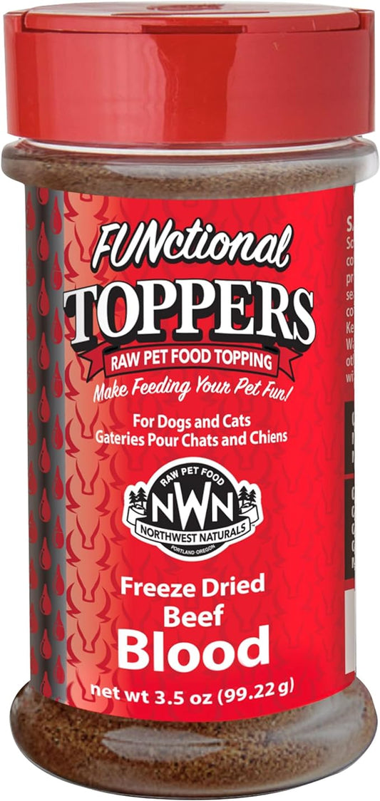 Northwest Naturals Freeze-Dried Beef Blood Functional Topper - for Dogs & Cats - Healthy, 1 Ingredient, Human Grade Pet Food, All Natural - 3.5 Oz (Packaging May Vary)