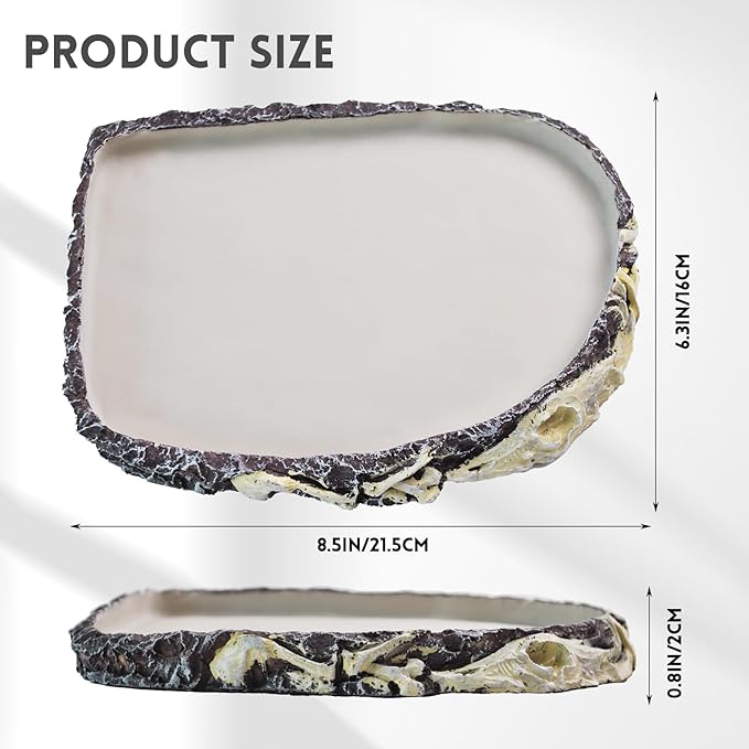 Reptile Water Bowl Food Dish Resin Rock Reptile Feeder Tortoise Food and Water Feeding Plate Amphibian Drinking Basin Reptile Habitat Tank Accessories for Turtle Lizard Leopard Gecko Chameleon