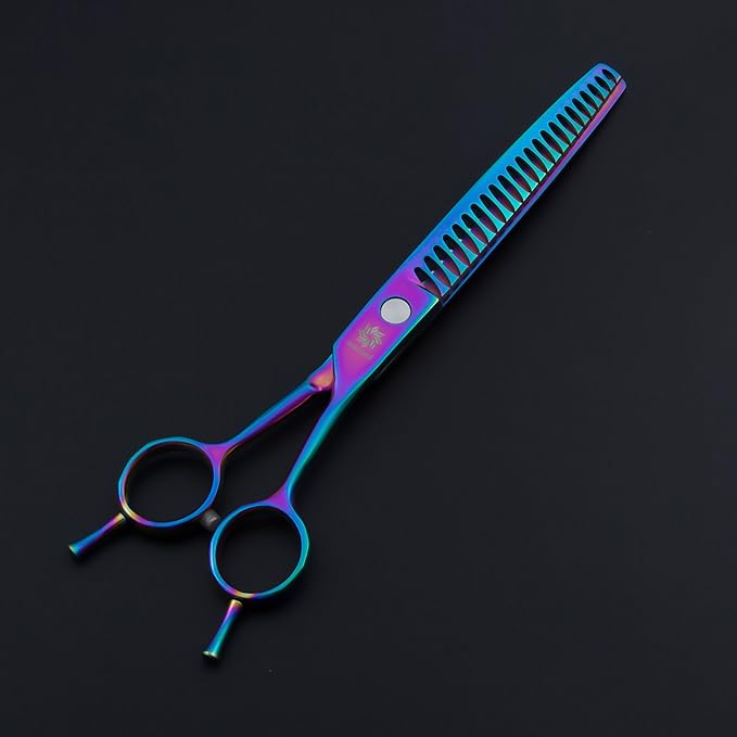 6.5"/8.0'' Professional Chunker Shear Twin Tail Downward Curved Pet Grooming Thinning/Blending Scissors Dog&cat Grooming Chunkers Shear (8 inches) Rainbow