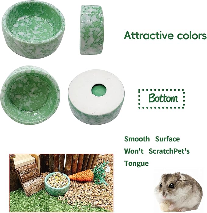 kathson 4 Pcs Hamster Food Bowl Guinea Pig Ceramic Water Bowl Small Animal Feeding Dish for Dwarf Hamster Gerbil Syrian Ferret Hedgehog Chinchilla Bunny (Green)