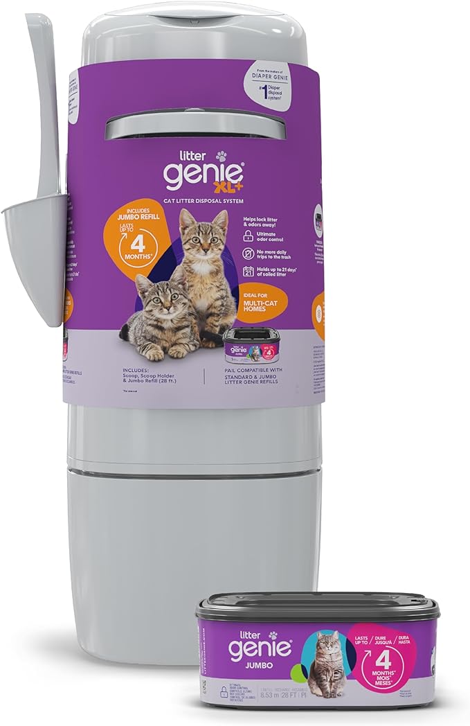 Litter Genie XL+ Pail | Cat Litter Waste Disposal System for Odor Control | Includes 1 Jumbo Refill Bag