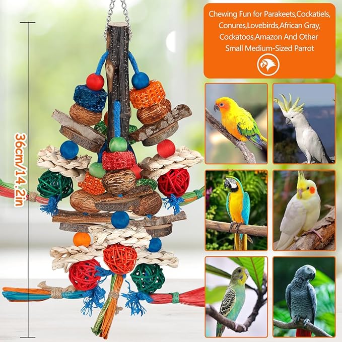 Bird Toys,Parrot Toys Exciting Chewing Fun for Parakeets,Cockatiels,Conures,Lovebirds,African Gray Cockatoos Amazon And Other Small Medium-Sized Parrot Natural Corn Cob Sturdy Nut (old bark)