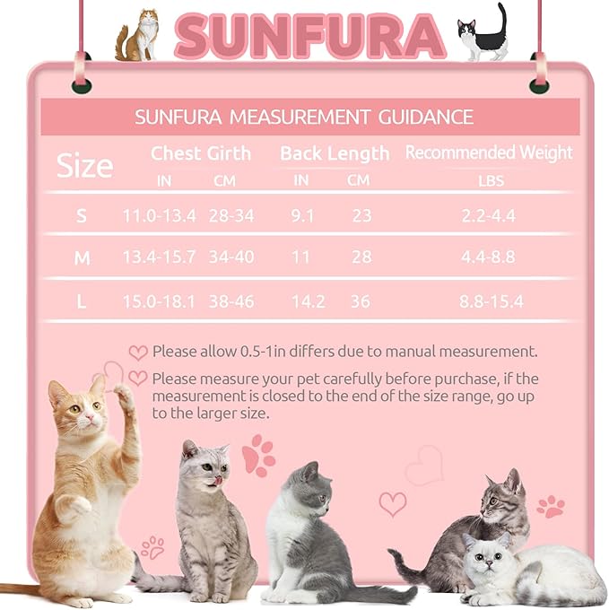 SUNFURA Cat Recovery Suit, Kitten Surgical Full Bodysuit for Abdominal Wound Protector Anti Licking After Surgery, Professional Bandages Cone E-Collar Alternative for Small Male & Female Pets