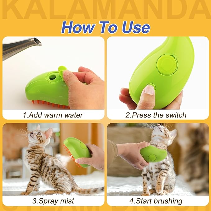 Cat Steam Brush, 3 in 1 Cat Steamy Brush Cleanser, Silicone Massage Grooming Brush, Pet Hair Cleaning Brush Comb for Cats Dogs(Mango Green)