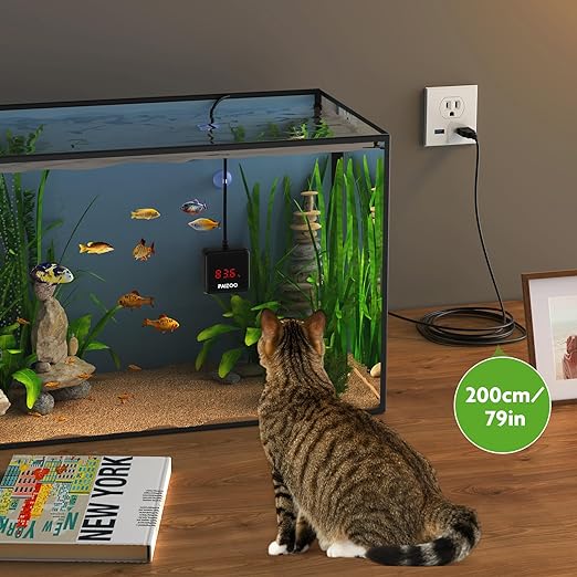 Aquarium Thermometer, LED Digital Thermometer for Fish Tank with USB Power, Highly Accurate Waterproof Temperature Gauge with Suction Cup and 6.5ft Power Cord for Saltwater and Freshwater