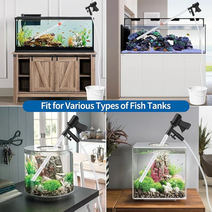 Aquarium Gravel Cleaner, Quick Water Changer, Gravel Vacuum for Aquarium with Air-Pressing Button, Fish Tank Cleaner, Vacuum Gravel Cleaner Kit for Water Changing Sand Washing Fish Tank Cleaning Brush