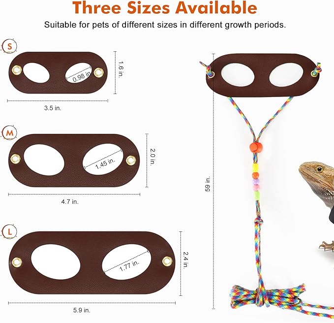 Bearded Dragon Lizard Leash Harness,4 Size Pack Adjustable Small Animal Harness for Reptile and Small pet (Brown)