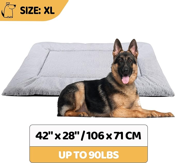 Dog Bed, Dog Crate Mat Washable, Ultra Soft & Anti-Slip XL Dog Bed Fit Dog Crates & Kennels, Suitable for Dogs Up to 90 lbs, 42" x 28", Grey