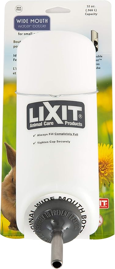 Lixit Wide Mouth BPA-Free Cage Water Bottles for Rabbits, Ferrets, Guinea Pigs, Rats, Chinchillas, Hamsters, Mice, Hedgehogs, Gerbils and Other Small Animals. (Translucent, 32 Ounce)