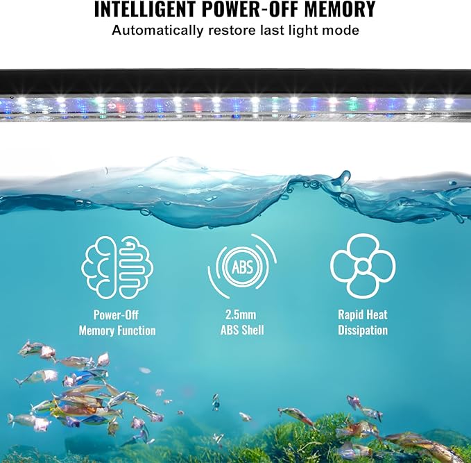 VEVOR Aquarium Light, 18W Full Spectrum Fish Tank Light with 5 Levels Adjustable Brightness, Adjustable Timer and Power-Off Memory, with ABS Shell Extendable Brackets for 24"-30" Freshwater Fish Tank