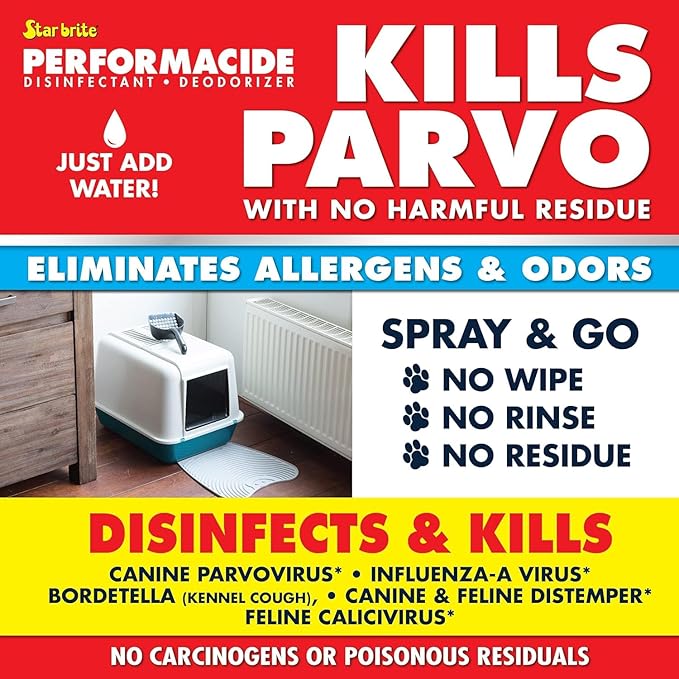 STAR BRITE PERFORMACIDE Home Kit - No-Rinse Disinfectant Deodorizer for Pet Surfaces - Kills Parvovirus, Ringworm, Feline Calicivirus, Avian Influenza (Bird Flu) 32 OZ Kit + 12 Refills