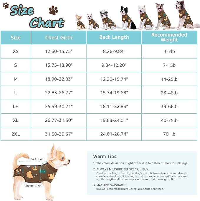 Recovery Suit for Dogs, Dog Surgery Recovery Suit with Zipper Closure Post Spay, Neuter, Abdominal Surgical Suit for Male Female Dogs Can Pee, Prevent Licking Dog Onesies, Brown Bear, XS