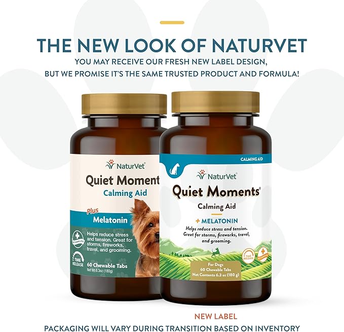 NaturVet Quiet Moments Calming Aid Dog Supplement, Helps Promote Relaxation, Reduce Stress, Storm Anxiety, Motion Sickness for Dogs (Quiet Moments Melatonin, 60 Soft Chews)