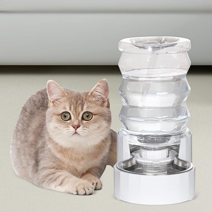 RIZZARI Automatic 3L Pet Waterer, Gravity Stainless Steel Water Dispenser, 100% BPA-Free, Large Capacity Water Feeder for Cats and Small and Medium-Sized Dogs