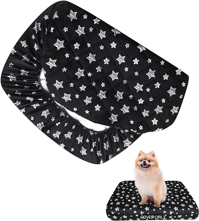 Dog Bed Covers Replacement Washable Pet Hair Easy to Remove, Waterproof Dog Bed Covers Noiseless Quilted, Pet Bed Cover Lovely Black Star Print, Puppy Bed Cover 16x25 Inches, for Dog/ Cat, Cover Only