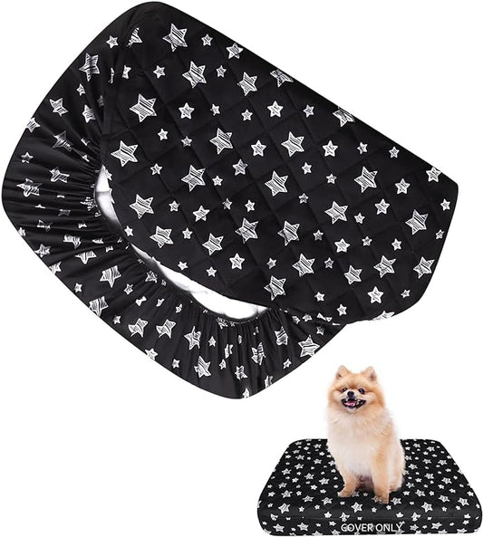 Dog Bed Covers Replacement Washable Pet Hair Easy to Remove, Waterproof Dog Bed Covers Noiseless Quilted, Pet Bed Cover Lovely Black Star Print, Puppy Bed Cover 16x25 Inches, for Dog/ Cat, Cover Only