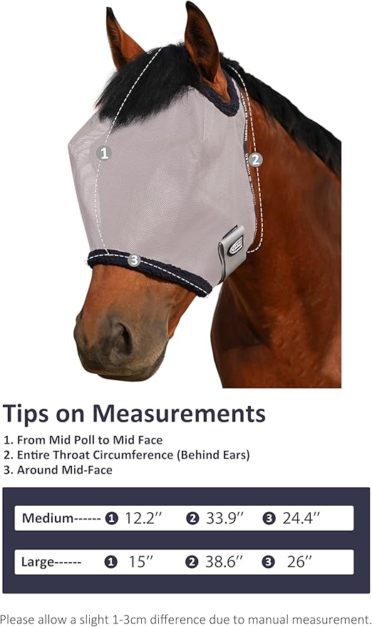 Harrison Howard All Round Mesh Horse Fly Mask UV Protective with Fleece Padded Edging Original Grey L