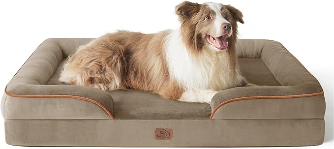 Bedsure Orthopedic Dog Bed for Large Dogs - Big Washable Dog Sofa Beds Large, Supportive Foam Pet Couch Bed with Removable Washable Cover, Waterproof Lining and Nonskid Bottom, Hazel