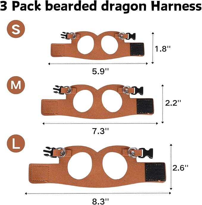 3 Pack Bearded Dragon Harness and Leash Set - Adjustable Soft Leather Lizard Harness with Retractable Leash Small Animal Traction Rope Walking Vest Accessories for Reptile Squirrel Rat (3 Pack)