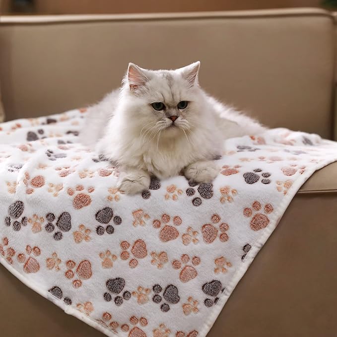 Luciphia 1 Pack 2 Pet Blankets for Dogs Cats, Fleece Print Dog Cat Blankets for Small Medium Large Puppy Kitten, Paw Brown White Large(41x31 inch)
